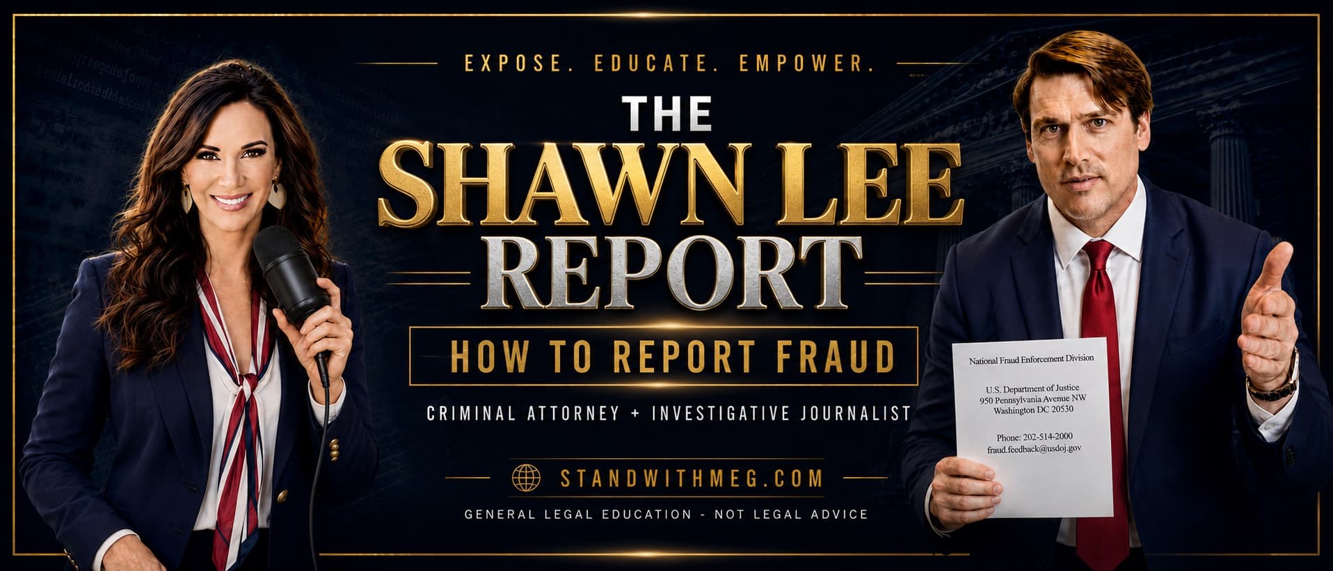 The Shawn Lee Report artwork featuring Meg and Shawn: How to Report Fraud