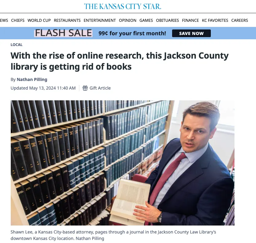 The Kansas City Star feature, Shawn Lee in the Jackson County Law Library, May 2024