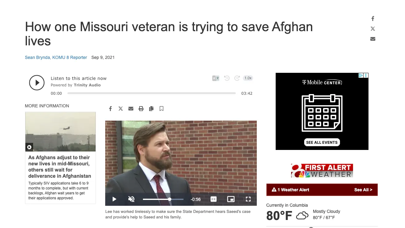 KOMU 8 news feature, September 2021, How one Missouri veteran is trying to save Afghan lives